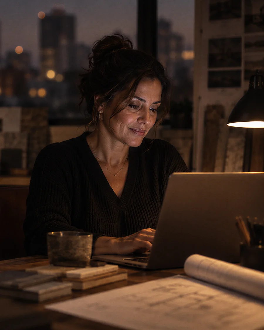Dona de escritório de arquitetura trabalhando no notebook
