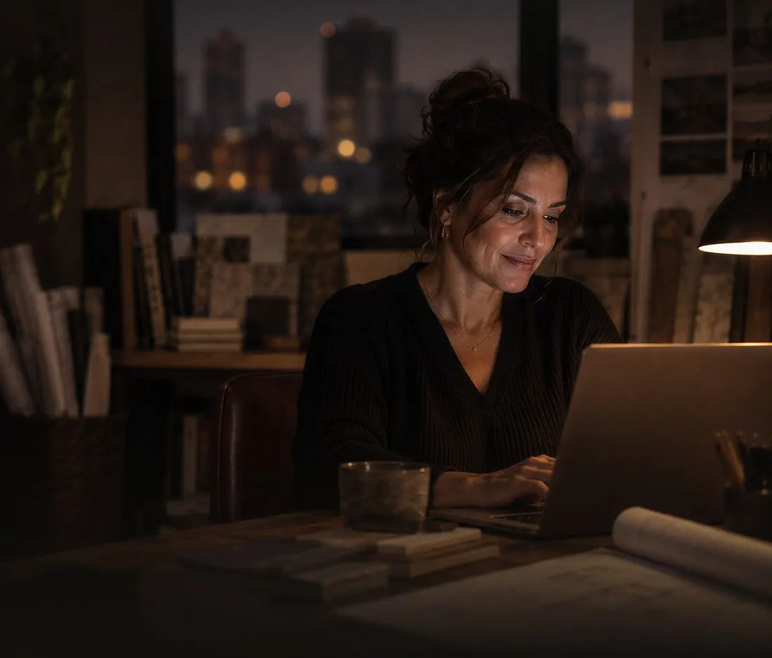 Dona de negócio trabalhando no notebook à noite